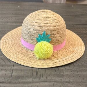 Girls Summer Sun Hat with Pink Band and Yellow Pom Pom Sunshine
